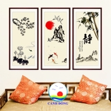 Decal dán tường tranh phong cảnh thư pháp