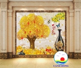 Decal dán tường cây kim tiền chậu lục bình rồng phong thủy rước lộc tài phú quý sang trọng in theo size yêu cầu trên nhiều chất liệu - sẵn keo dán dễ