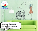 Decal dán tường xe đạp và cô gái lãng mạn