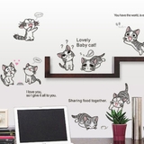 Decal dán tường trang trí phòng bé và quán coffe trà sữa mèo con vui nhộn