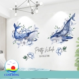 Decal dán tường cá voi xanh – thế giới đại dương phong phú