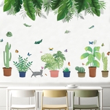 Decal dán tường combo chậu cây và lá xanh nhiệt đới tươi mát cho không gian sống