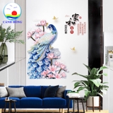 Decal dán tường đôi chim công khổng tước sang trọng
