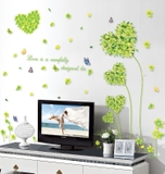 Decal dán tường cỏ trái tim xanh trang trí phòng xanh mát sang trọng