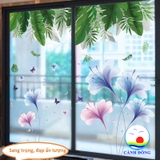 Decal dán tường hoa tím lá xanh lãng mạn sang trọng