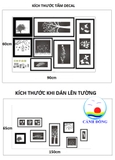 Decal dán tường lá xanh và khung tranh đen trắng combo trang trí lạ mắt
