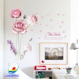 Decal dán tường hoa hồng rose  lãng mạn - không gian phòng đẹp sang trọng, thư giãn