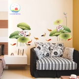 Decal dán tường phong cảnh hồ sen phong thủy