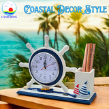Ống đựng bút gỗ Cảnh Đông – Mô hình thuyền bánh lái, đồng hồ mini – Quà tặng doanh nhân, giáo viên