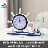 Ống đựng bút gỗ Cảnh Đông – Mô hình thuyền bánh lái, đồng hồ mini – Quà tặng doanh nhân, giáo viên