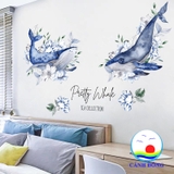 Decal dán tường cá voi xanh – thế giới đại dương phong phú