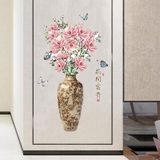 Decal dán tường 3D bình hoa hồng trang trí sang trọng