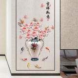 Decal dán tường 3D bình hoa mẫu đơn trắng hồng sang trọng