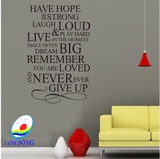 Giấy Dán Tường Chữ HAVE HOPE – DREAM BIG – NEVER EVER GIVE UP Truyền Động Lực Cuộc Sống