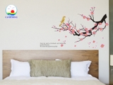 Giấy dán tường hoa đào - chim họa my hót không gian tươi vui sang trọng