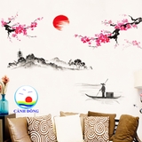 Giấy dán tường phong cảnh HOA ĐÀO thiết kế nội thất Á ĐÔNG