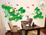 Giấy dán tường phòng ngủ hồ sen phong thủy lãng mạn