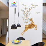 Giấy dán tường trang trí hươu vàng thịnh vượng - đẹp sang trọng