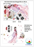 Decal dán tường trang trí cô gái cổ trang và chim công khổng tước