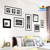 Decal dán tường nghệ thuật bóng đèn phát sáng và khung tranh trắng đen
