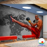 Giấy dán tường võ sĩ boxing mạnh mẽ trang trí phòng tập