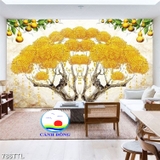 Decal dán tường cây kim tiền bầu hồ lô phong thủy rước lộc tài phú quý sang trọng in theo size yêu cầu trên nhiều chất liệu - sẵn keo dán dễ