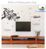 Decal trang trí tết combo cành đào yến hỷ + sơn thủy Á Đông