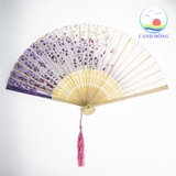 Quạt giấy Nhật Bản thanh trắng hoa đào nở rộ