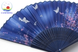 Quạt giấy NHẬT BẢN HOA ĐÀO BƯỚM LƯỢN thanh xanh dương sang trọng