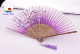 Quạt giấy Nhật Bản màu tím hoa đào nở