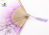 Quạt giấy Nhật Bản màu tím hoa đào nở