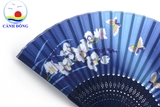 Quạt giấy Nhật Bản thanh xanh dương hoa lan sang trọng