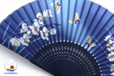Quạt giấy Nhật Bản thanh xanh dương hoa lan sang trọng