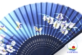 Quạt giấy Nhật Bản thanh xanh dương hoa lan sang trọng