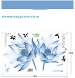 Decal dán tường hoa sen xanh dương size lớn sang trọng