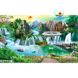 Tranh dán tường phong cảnh thác nước cây cối mây trời thiên nhiên hùng vĩ in theo size yêu cầu trên nhiều chất liệu - sẵn keo dán dễ.
