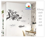 Decal dán tường sơn thủy á đông cành đào nở rộ