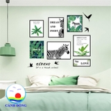 Decal dán tường khung tranh lá xanh green life