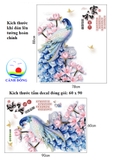 Decal dán tường 3D combo chim công và bình sen xanh sang trọng