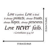 Decal dán tường chữ tình yêu LOVE NEVER FAILS