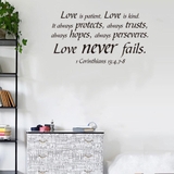Decal dán tường chữ tình yêu LOVE NEVER FAILS