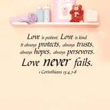 Decal dán tường chữ tình yêu LOVE NEVER FAILS