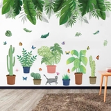 Decal dán tường combo chậu cây và lá xanh nhiệt đới tươi mát cho không gian sống
