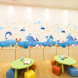Decal dán chân tường cá heo xanh đáng yêu