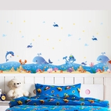 Decal dán chân tường cá heo xanh đáng yêu