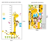 Decal dán tường thước đo chiều cao cho bé hươu cao cổ khỉ con ngộ nghĩnh