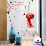 Decal dán tường nghệ thuật đàm đạo  giữa vườn đào