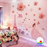 Decal dán tường cô gái Paris ngọt ngào sang trọng