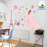 Decal dán tường cô gái Paris ngọt ngào sang trọng