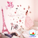 Decal dán tường cô gái Paris ngọt ngào sang trọng